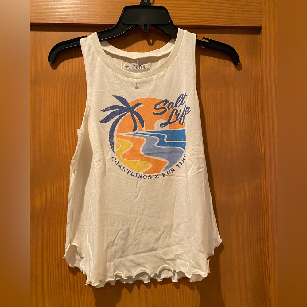 Salt Life Girl’s Pale Yellow Coastlines & Fun Times Tank Top NWT Size M